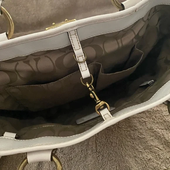 Coach Legacy White Leather Natural Tan Brown Woven Straw Rattan Raffia Handbag - Picture 7 of 16